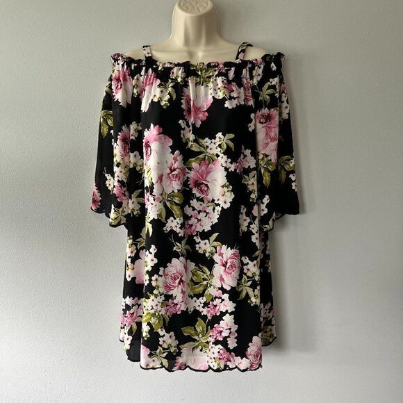 Lily Rose Floral Cold Shoulder/Off Shoulder Dress Size L - Picture 1 of 7